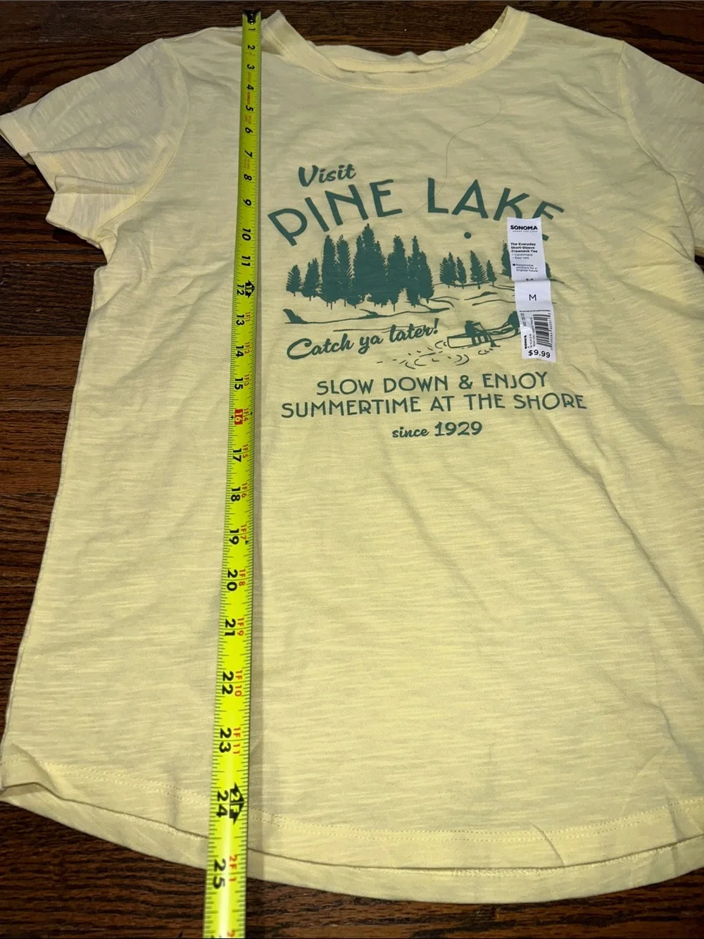 Sonoma Pine Lake Graphic Tee - Light Yellow with Teal Print